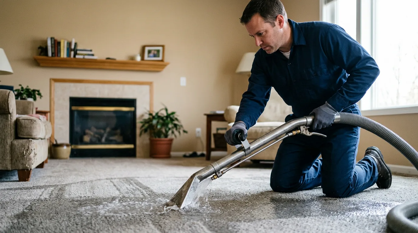 Water damage restoration technician working near Newcastle, UT